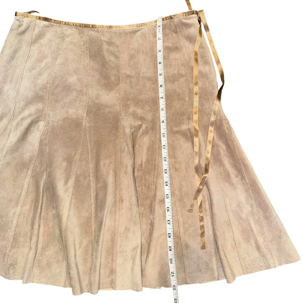 Context Suede Leather Paneled Skirt Tan Boho Western Academia Neutral Size 10